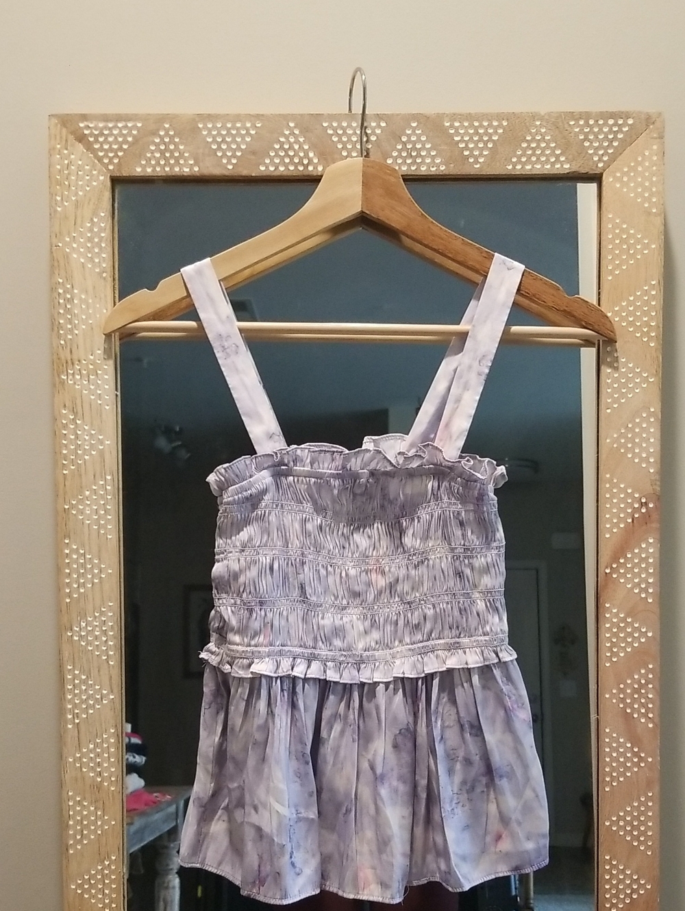 J. Crew Lavender and White Smocked Top